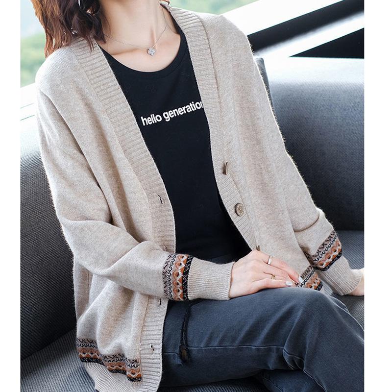 Autumn and Winter Style Korean Loose Knitted Cardigan Button Long-sleeved Sweater Fashion Coat Women