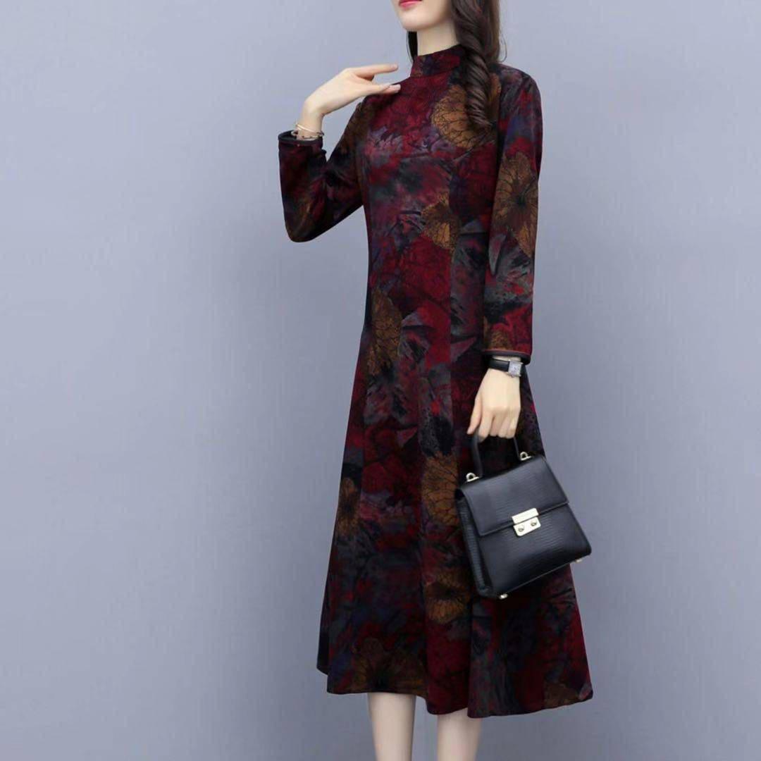 Bohemian Style Dress Flower Printed Long Sleeve Plus Size M-4XL Woman Long Dress