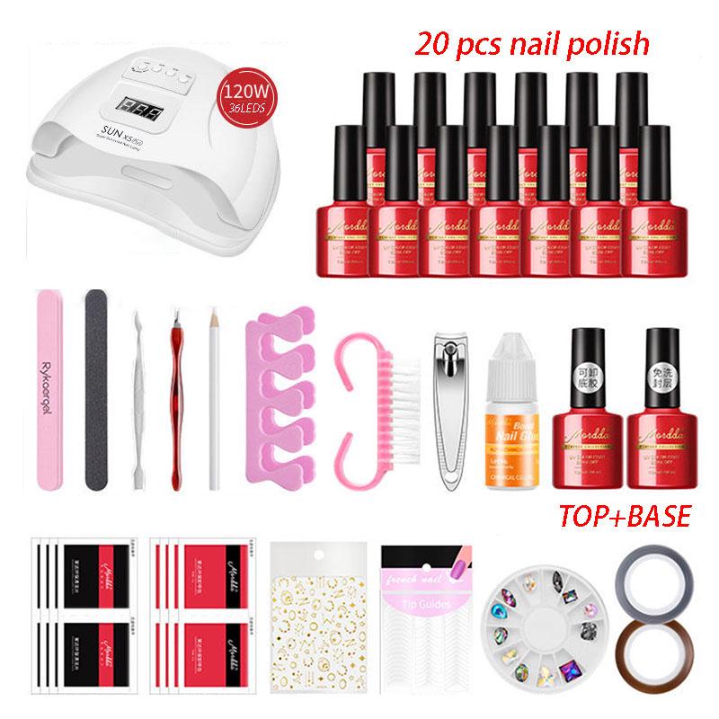 Nail Set 120W UV LED Lamp Dryer Tools 30pcs Gel Nail Polish Kit Soak Off Gel Varnish Nail Art Set