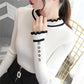 Pofulove early spring new sweater sweater women sweet temperament ruffled flared sleeve cardigan