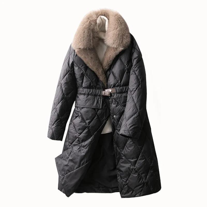 Women's Mid-length Coat, Light and Luxurious Temperament, Large Fur Collar Waist Down Cotton Jacket