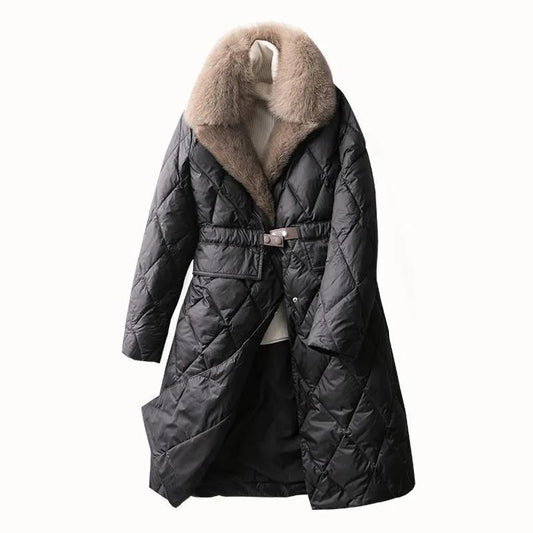 Women's Mid-length Coat, Light and Luxurious Temperament, Large Fur Collar Waist Down Cotton Jacket