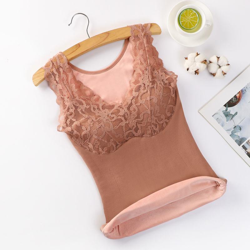 Women's Thermal Vest Plus Velvet Thick Lace Thermal Underwear Body Shaping Bottoming Shirt Ladies Thermal Underwear