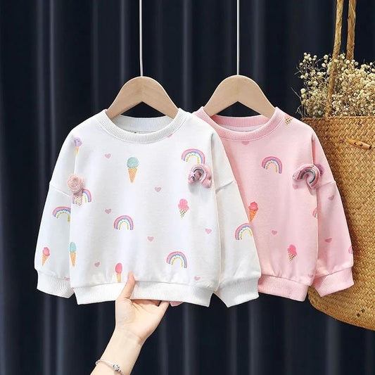 Girls' Sweaters Autumn Children's Outer Wear Pure Cotton Autumn Clothes Female Baby Round Neck Tops Spring Autumn Models