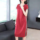 Split Design L-XXXXXL Summer Chiffon Plus Size Dress Summer Short Sleeve Round Neck Over The Knee Solid Color Dress