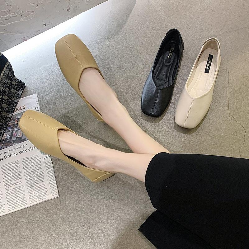 Women's Shoes All-match Soft Sole Shoes Peas Shoes Shallow Mouth Casual Shoes Loafers Women's Square Toe Flat Shoes
