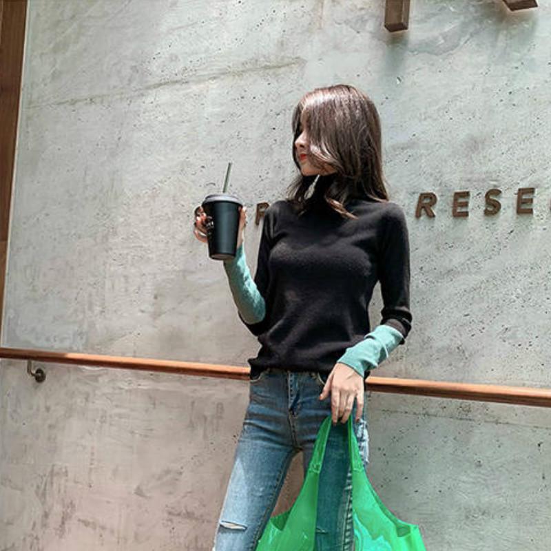 Color Matching Turtleneck Bottoming Sweater Women's Long-sleeved Sweater Autumn and Winter