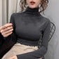 Women's letter Embroidered Velvet Turtleneck Pullover Top Warm Winter Long Sleeve Sweatershirt Lady