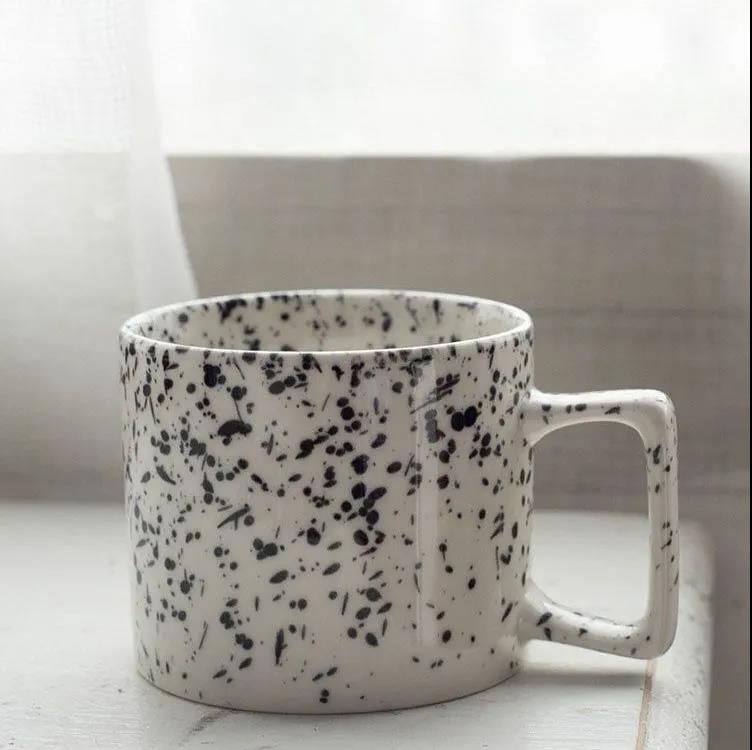 Korea Ins Style Coffee Cup Niche Retro Mug Splash Ink Wave Dot Ceramic Water Cup Female Milk Breakfast Cup
