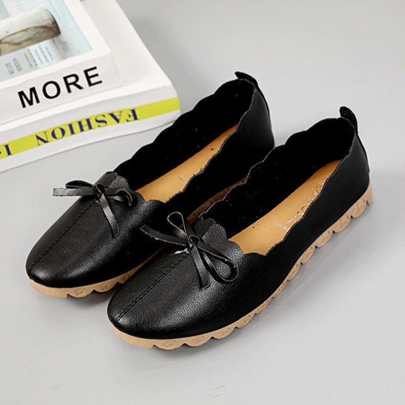 Spring and Autumn Korean Version of Shallow Mouth Mother Shoes All-match Soft-soled Round Toe Pedal Bowknot Work Lazy Shoes