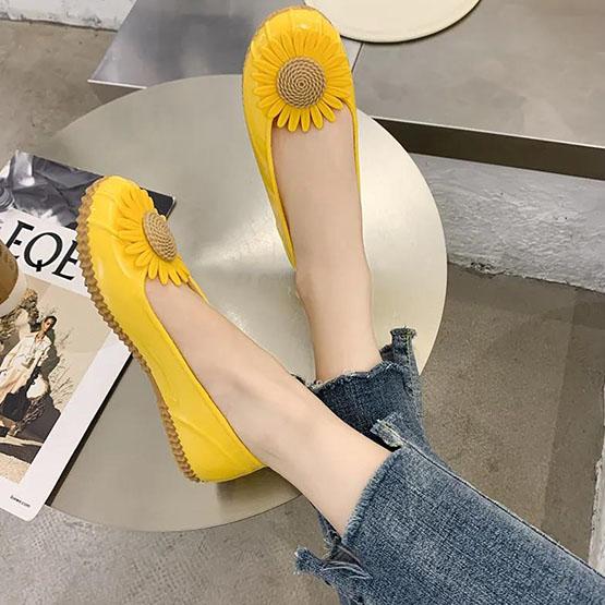 Women's Large Size Rain Shoes Solid Color Non-Slip Waterproof Sunflower Water Shoes Shallow Mouth Slip-On Single Rain Shoes