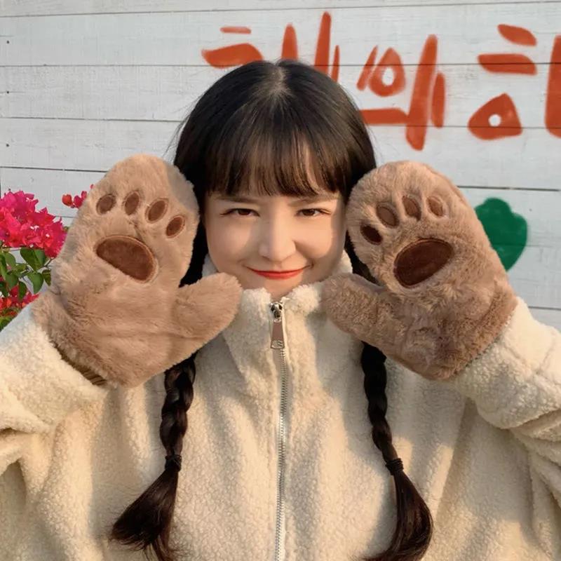 Winter Women's Cat's Claw Gloves Plus Velvet Padded Hanging Neck Gloves Cycling Windproof Mittens