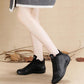 Women's Medieval Vintage Genuine Leather Boots Plus Velvet Flat Heel Boots Waterproof Slip on Shoes Ladies Winter Pointed Toe Ankle Boots