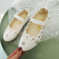 Girls Sandals Girls Spring Summer Soft Sole Low Heel Casual Sandals Solid Color Anti-slip Beads and Flowers Decoration Princess Sandals