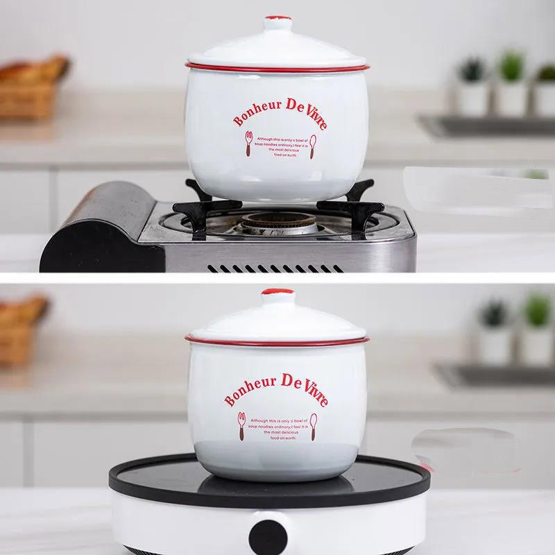 Nordic Enamel Health Small Stew Pot Dessert Bird's Nest Stew Pot Binaural Small Soup Pot with High Fat Pot Complementary Food Pot
