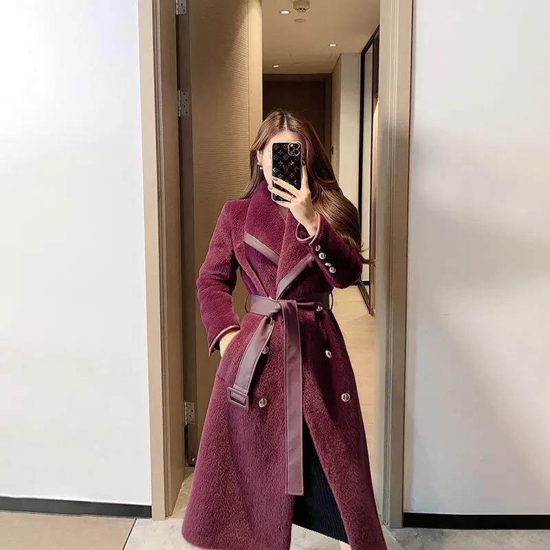 Jacket with Pu Big Lapel Design for Fall/winter Thick Fur Coat