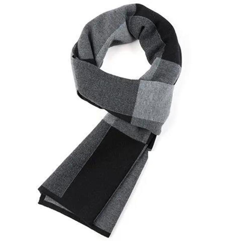 Winter Knitted Scarf Men Double-sided Thick Warm Printing Scarf Long Business Scarf