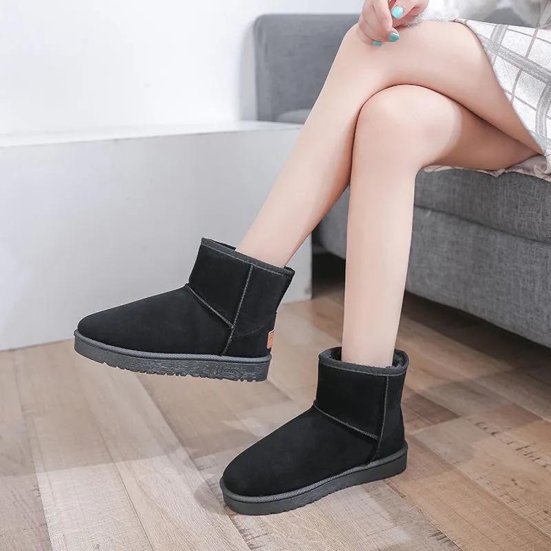 Winter Snow Boots Women Thick Velvet Non-slip Short Tube Warm Boots Classic Suede Women's Shoes Short Boots Non-slip