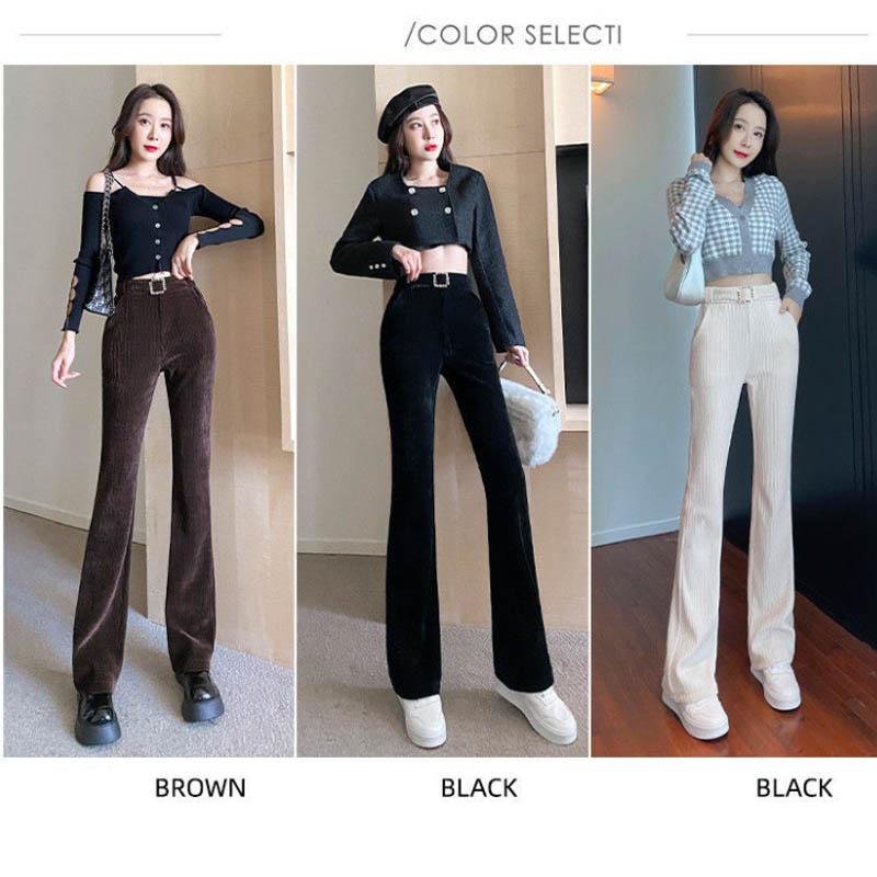 Plus Velvet Thickening Micro Pants Children's Autumn and Winter Warm High Waist Vertical Slim Wild Casual Trousers Women Winter