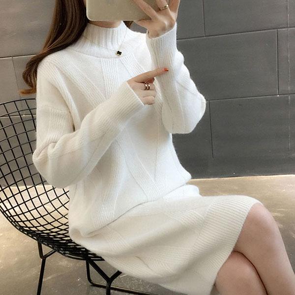 Half High Neck Mid-length Sweater Loose Thick Knit Bottoming Shirt Fashion Casual Dress