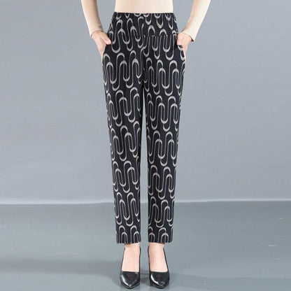 Women's Pants Middle-aged and Elderly Stretch Casual Pants Mother Pants Large Size Elastic High-waist Straight-leg Pants Elderly Women's Pants