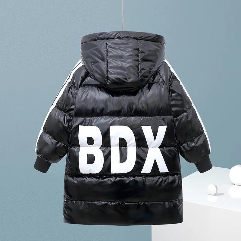 Children's White Duck Down Warm Down Jacket Mid-length Plus Velvet Padded Over The Knee Coat Winter