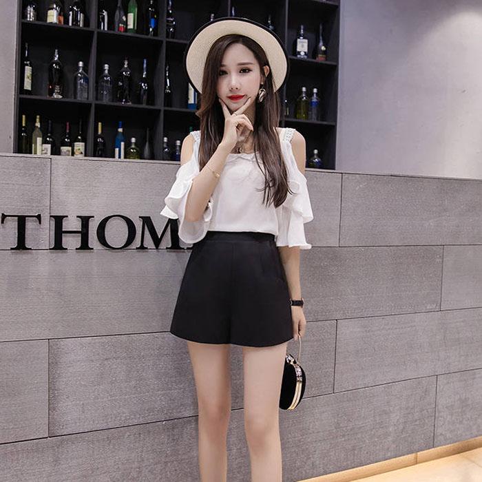 Women Elasticated High-waist Chiffon Shorts Anti-light Thin Students Casual Mini A Pants