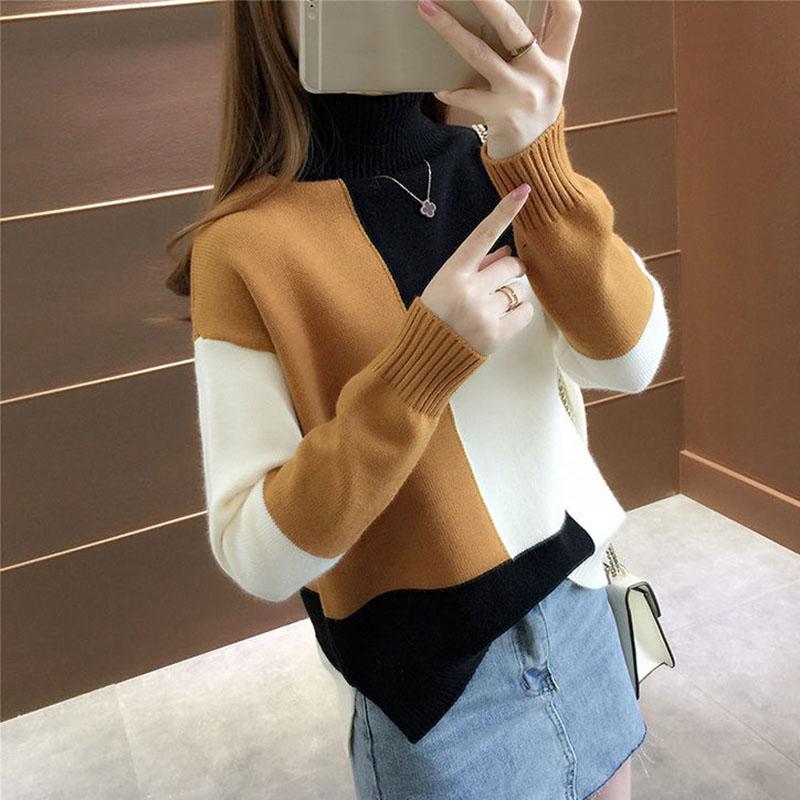 Autumn and Winter Casual Sweater High Neck Knitted Bottoming Shirt Loose Plus Size Women's Top