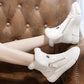 Girls Winter Snow Boots Knight Leather White Martin Boots Thick-soled Mid-tube Boots Short Boots Large Size Flat Cotton Boots