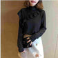 Autumn and Winter Half High Neck Sweater Fungus Lace Slim Long Sleeve Sweater