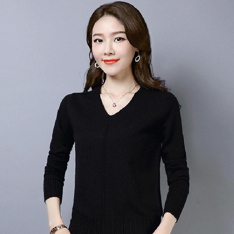 Pofulove Winter Women's Short V-neck Warm Pullover Sweater Shows Thin Office Undershirt Sweatshirts