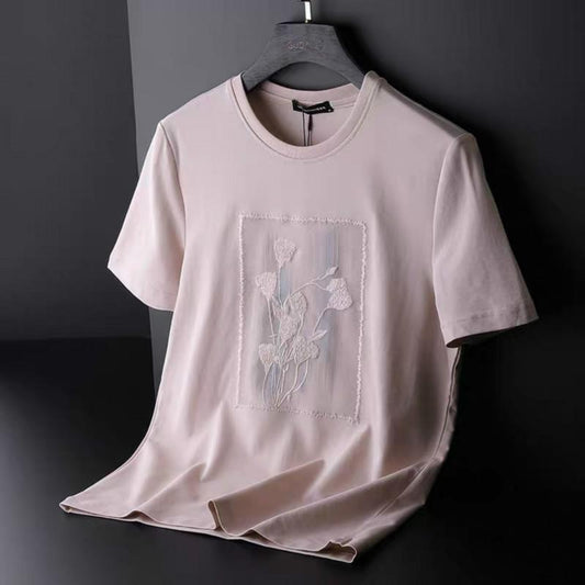 Men's Summer Fashion All-match Short-sleeved T-shirt Large Size Trend Casual Embroidery Slim T-shirt