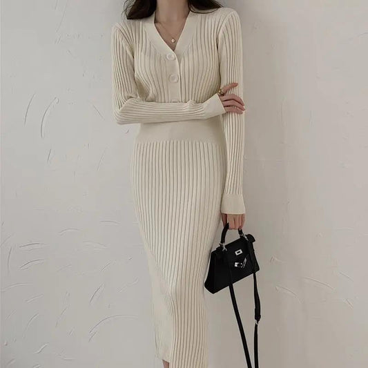 Long Slim Sweater Dress Over-the-knee Knitted Dress for Slim Dress Autumn and Winter Ladies Knit Long Skirt