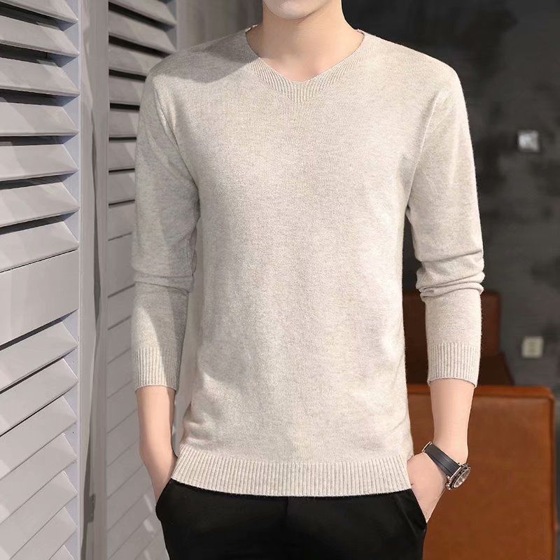Sweater Bottoming Shirt Men's V-neck Pullover Long-sleeved Knitted Bottoming Shirt Men's Casual Slim Solid Color Sweater
