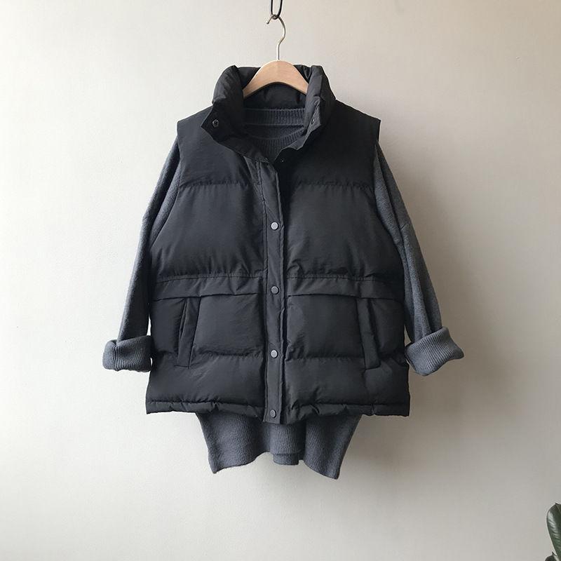 Cotton Vest Women's Short Outer Wear Winter Cotton Jacket Loose Wild Waistcoat Thickened Stand-up Collar Capless Warm Jacket Sleeveless Bread Jacket