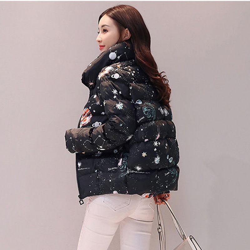 Women's Winter Short Padded Coat Autumn and Winter Thickening All-match Printed Padded Coat Warm Parka Jacket