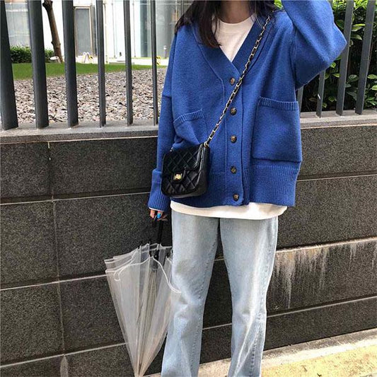 Autumn and Winter Knitted Cardigan Loose Outer Wear Lazy Wind Jacket Sweater Women