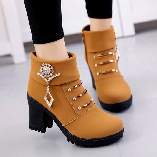 Ankle Boots Women Platform High Heels Buckle Shoes Crystal Tassel Short Boot Ladies Casual Footwear