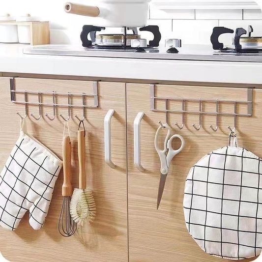 Stainless Steel Five-hook Cabinet Door Back Towel Rack Rag Rack 5-hook Coat Hook Kitchen Door Back Hook Rack With Cleaning Brush
