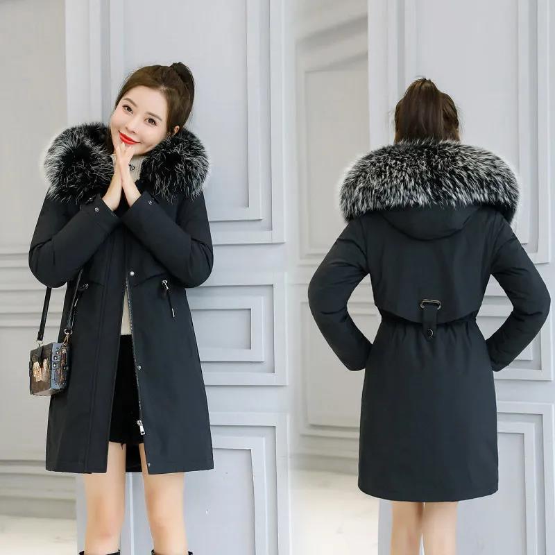 Pai Overcome The Padded Coat Women's Mid-length Plus Size Thick Warmth-keeping Slim-fitting Cotton-padded Jacket Plus Velvet Windshield Cotton Jacket