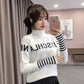 Women's Sweater Loose Pullover All-match Letter Striped Knitted Top