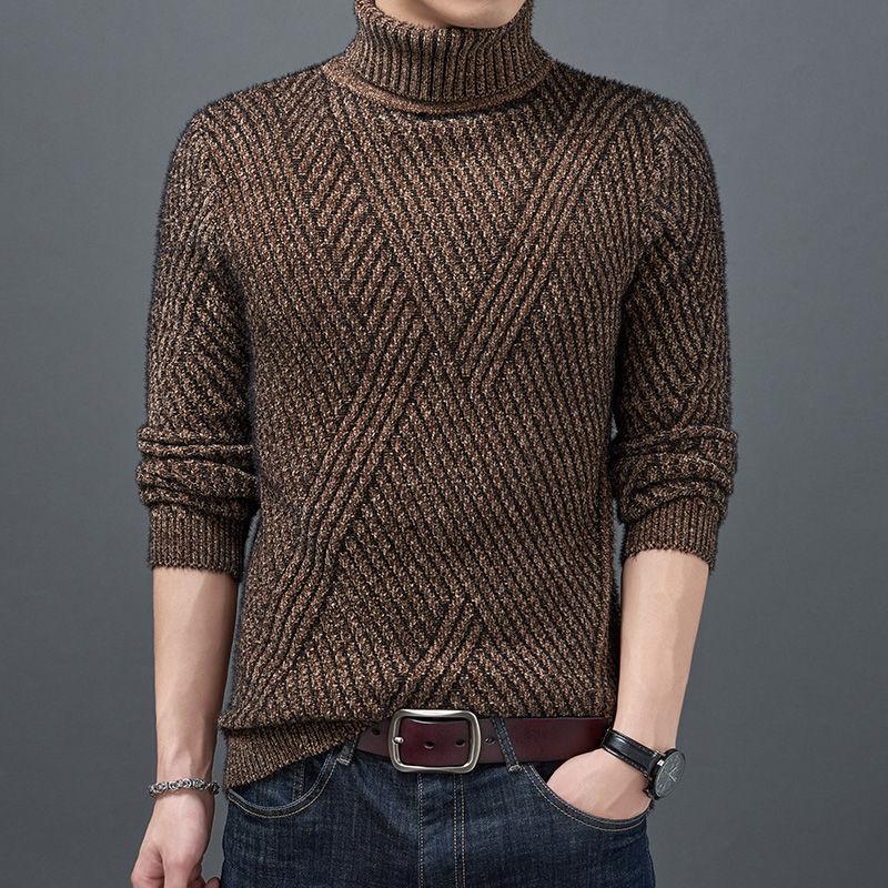 Men's Turtleneck Sweater Autumn and Winter Thicken Warm High-end Base Shirt Trend Slim Wild Knitted Clothes