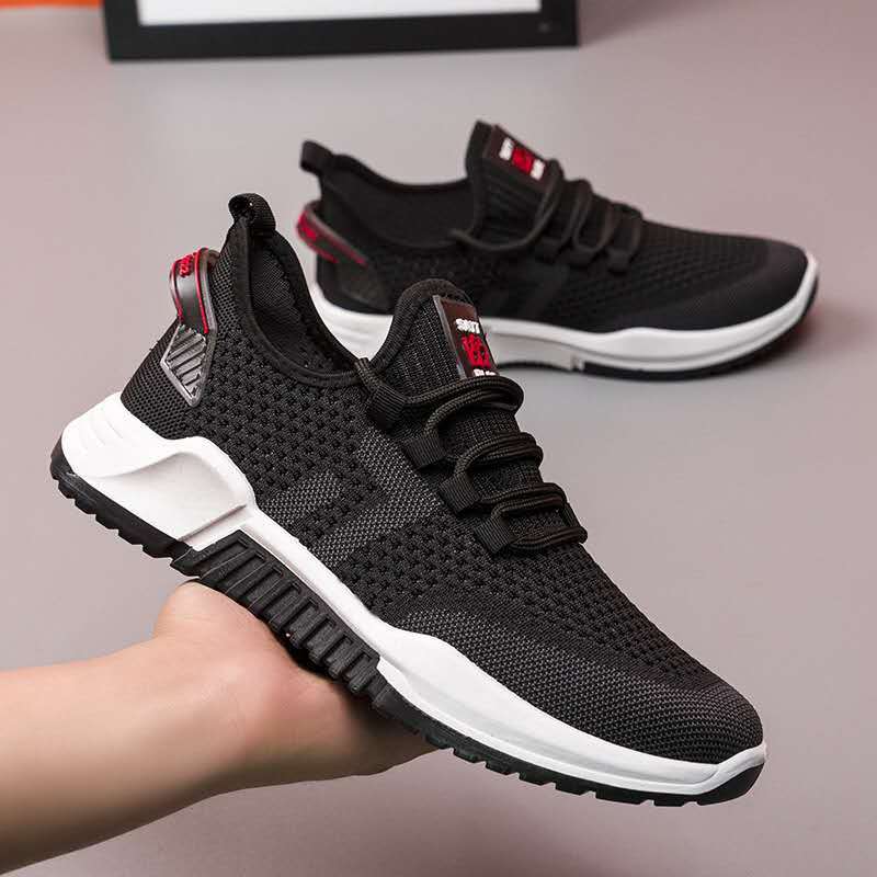 Men's Shoes Flying Woven Breathable Sneakers Korean Style Student Trendy Casual Shoes
