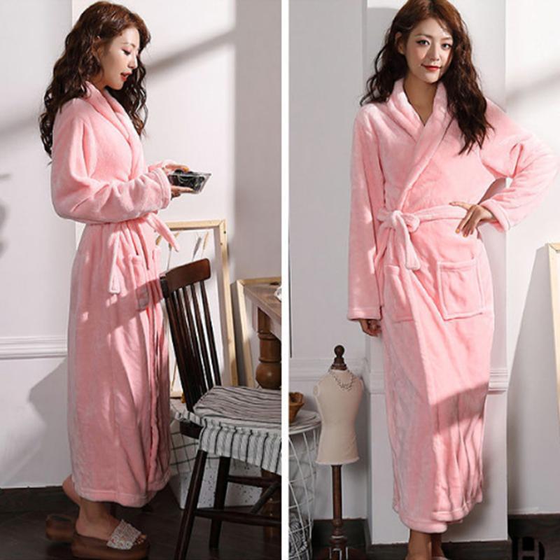 Thickened Flannel Nightgown Women's Plus Size Extended Length Coral Fleece Bathrobe Autumn Winter Long-sleeved Loose Homewear