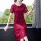 Women's Summer Short Sleeve Midi Dress Lace Loose Round Neck A-Line Skirt