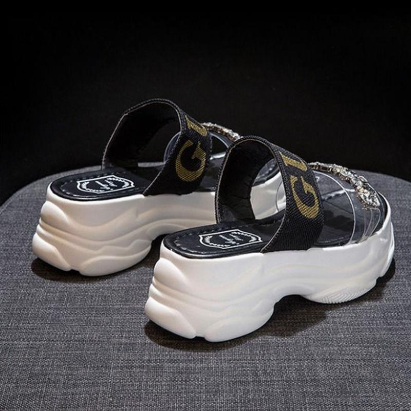 Beach Shoes and Slippers Women's All-match Thick-soled Heelless Sandals and Slippers Women's High-heeled Rhinestone Sandals