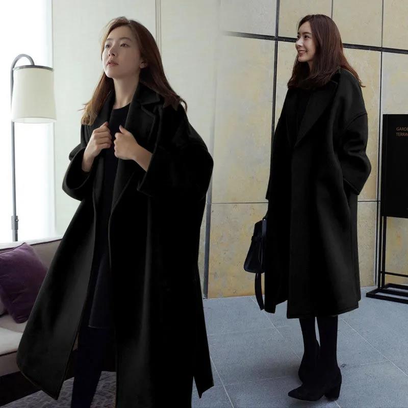 Autumn and Winter Woolen Coat Korean Fashion Woolen Coat Women's Thicker Plus Size Mid-length Over-the-knee Coat