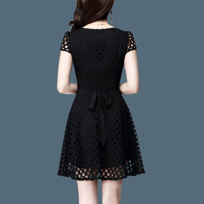 WTEMPO Summer Long Dress Female Short-sleeved Lace Skirt Sexy Waist Was Thin Large Size Skirt