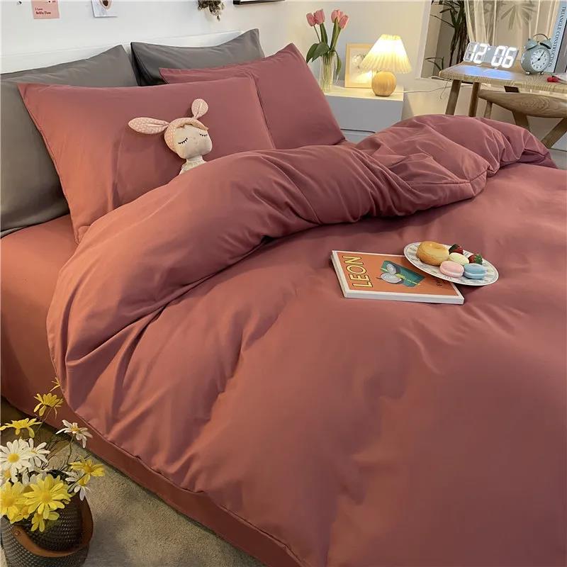Pure Color Simple Nordic Fengshui Washed Cotton Four-piece Quilt Cover Sheet Student Dormitory Three-piece Bedding