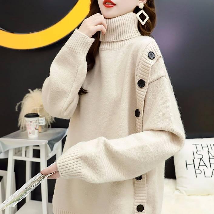 Autumn and Winter Turtleneck Women's Fashion Loose Knitted Long-sleeved Pullover Sweater